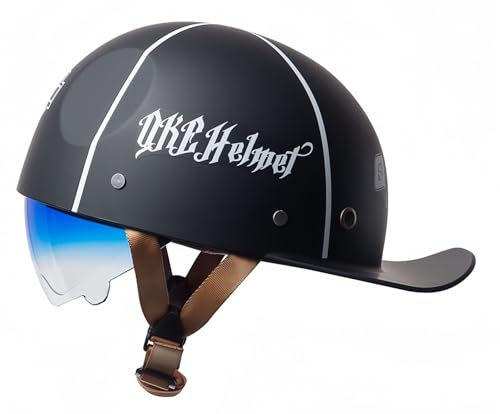 Motorrad-Baseballkappe, ECE/DOT-Zugelassener Offener Helm, Neuartige Helme Mit Verstellbarer Schnellverschluss-Schnalle, Cooler Helm Für Männer Und Frauen, F,M55-56CM