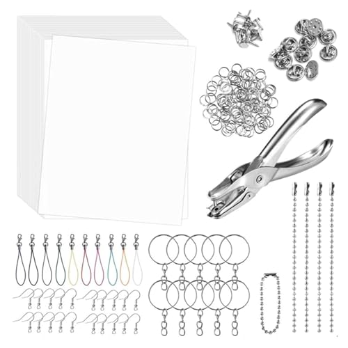 Schrumpfschlauch-Set mit Buntstiften, Ohrringhaken, Schlüsselanhänger-Lochung für Ohrringe, Schmuckherstellung, Handwerk