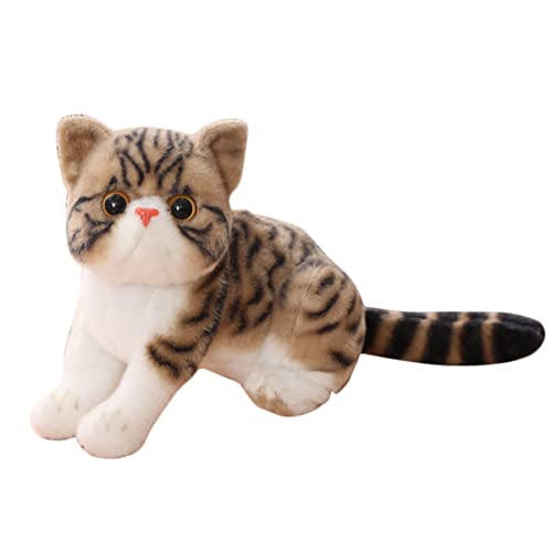 DANAIM Simulation Haustier Katze Plüschtier, 10 Zoll Tabby Katze Stofftier Süße Kleine Katze Weiche Umarmungskissen Puppen Geschenke for Kinder Geburtstag Weihnachten(Brown)