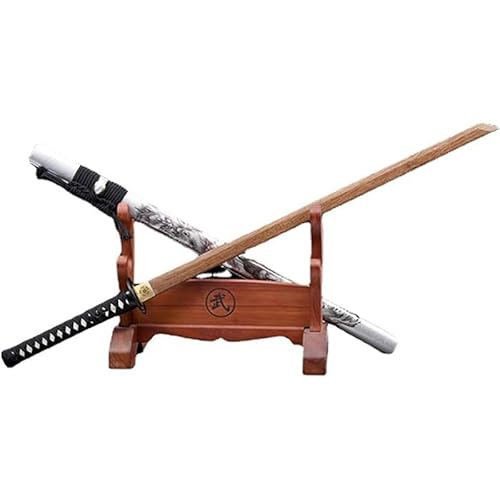 MAUXpIAO 103 cm gerades Katana aus natürlichem Palisander, weiße Scheide mit aufgemaltem Drachenmuster, handgefertigte Samurai-Schwerter aus Holz zum Ausstellen und Sammeln von Kendo, Cosplay schwerte