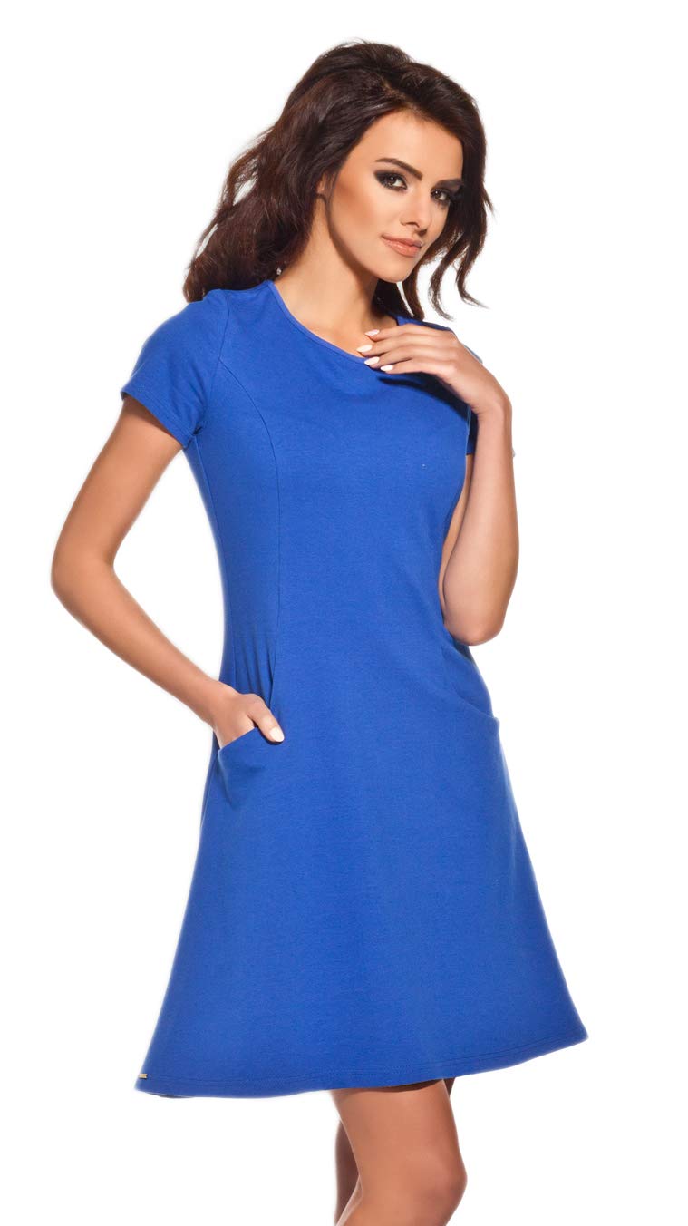 Lemoniade Elegantes Sommerkleid mit raffinierten Schnitten und in vielen Farben Made in EU, Modell 1 Blau, Gr. L (38/40)