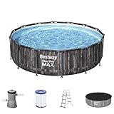 Bestway Steel Pro MAX Frame Pool Komplett-Set mit Filterpumpe Ø 427 x 107 cm, Holz-Optik (Mooreiche), rund