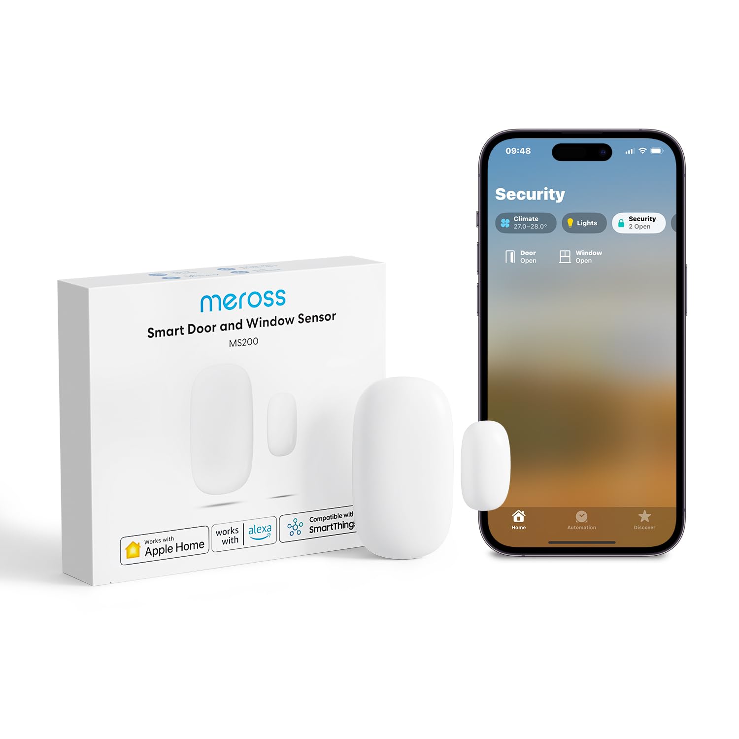 Meross Smart Türfenstersensor, meross Hub erforderlich, WiFi Mini Türkontaktsensor für Einbrecher Sicherheitsalarm und Hausautomation, Echtzeitalarm, funktioniert mit HomeKit, Alexa, Google,