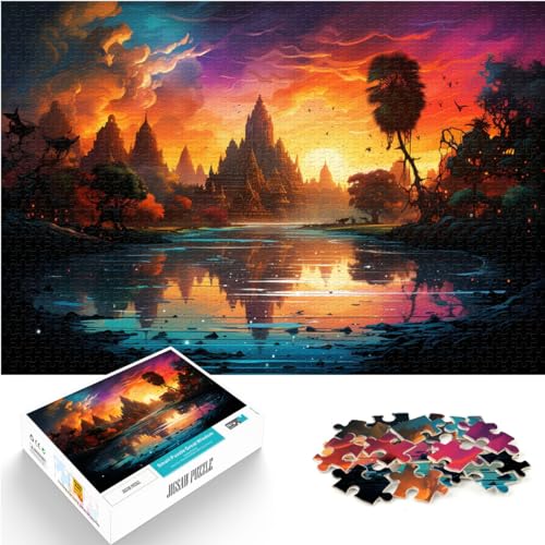 Puzzle für farbenfrohe und psychedelische Angkor Wat-Puzzles für Erwachsene, 500 Teile, Holzpuzzles, einzigartige Geburtstags, 500 Stück (38 x 52 cm)