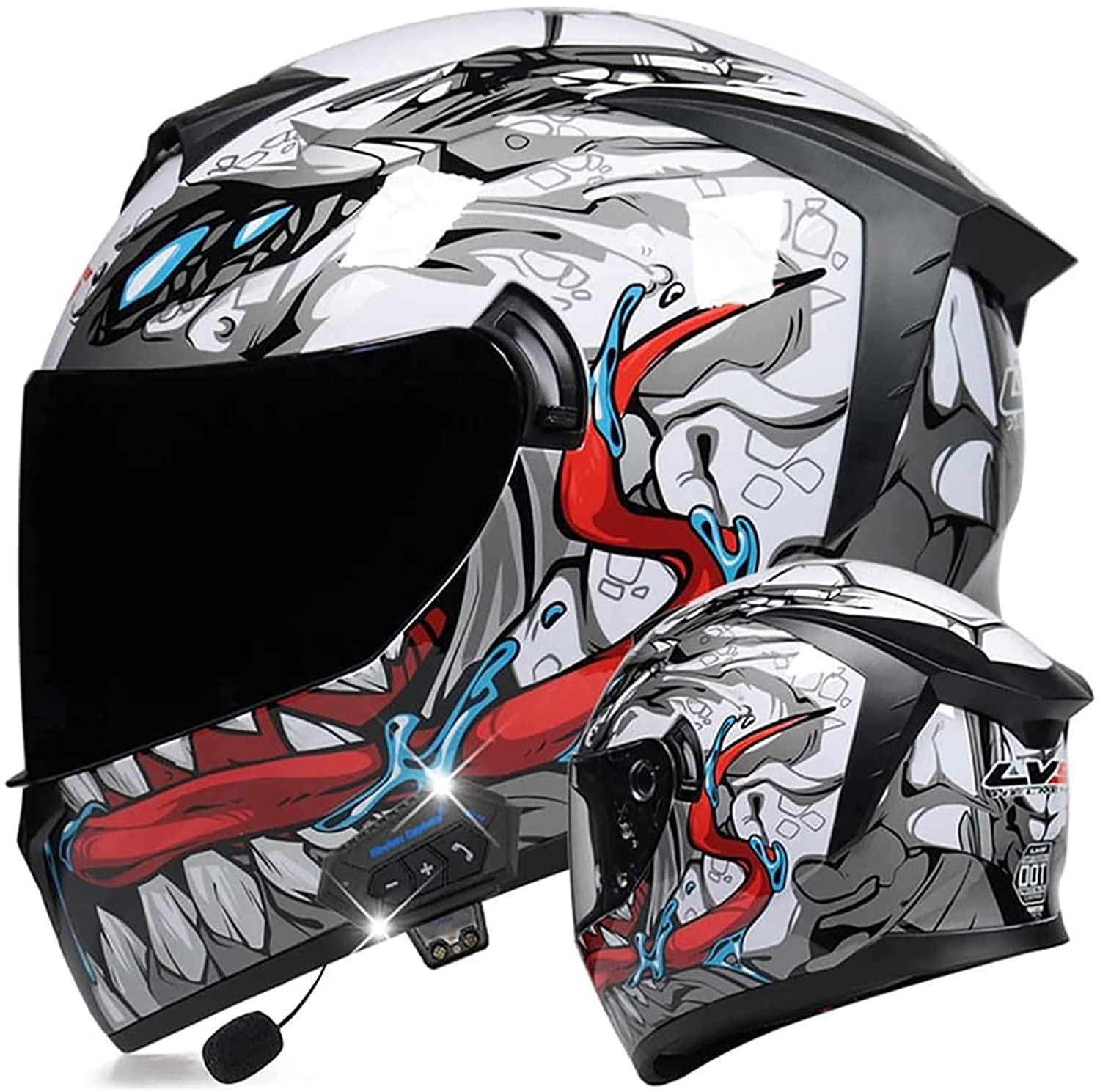 Motorrad Integrierter Bluetooth-Helm Motorrad-Klapphelm,ECE-Zugelassenen Modularen Klapphelmen Mit Doppelvisier Für Damen Herren Erwachsene,für Automatische Reaktion (Color : H, Größe : XL=61-62cm)