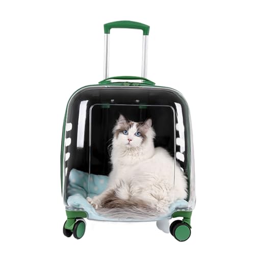 Reisetasche für Haustiere mit Rollen Transparentes Design Belüftung Maximales Gewicht 10kg Haustier-Trolley-Tasche Perfekt für Reisen/Spaziergang/Ausflüge Zum Tierarzt (Size : Green translucent)