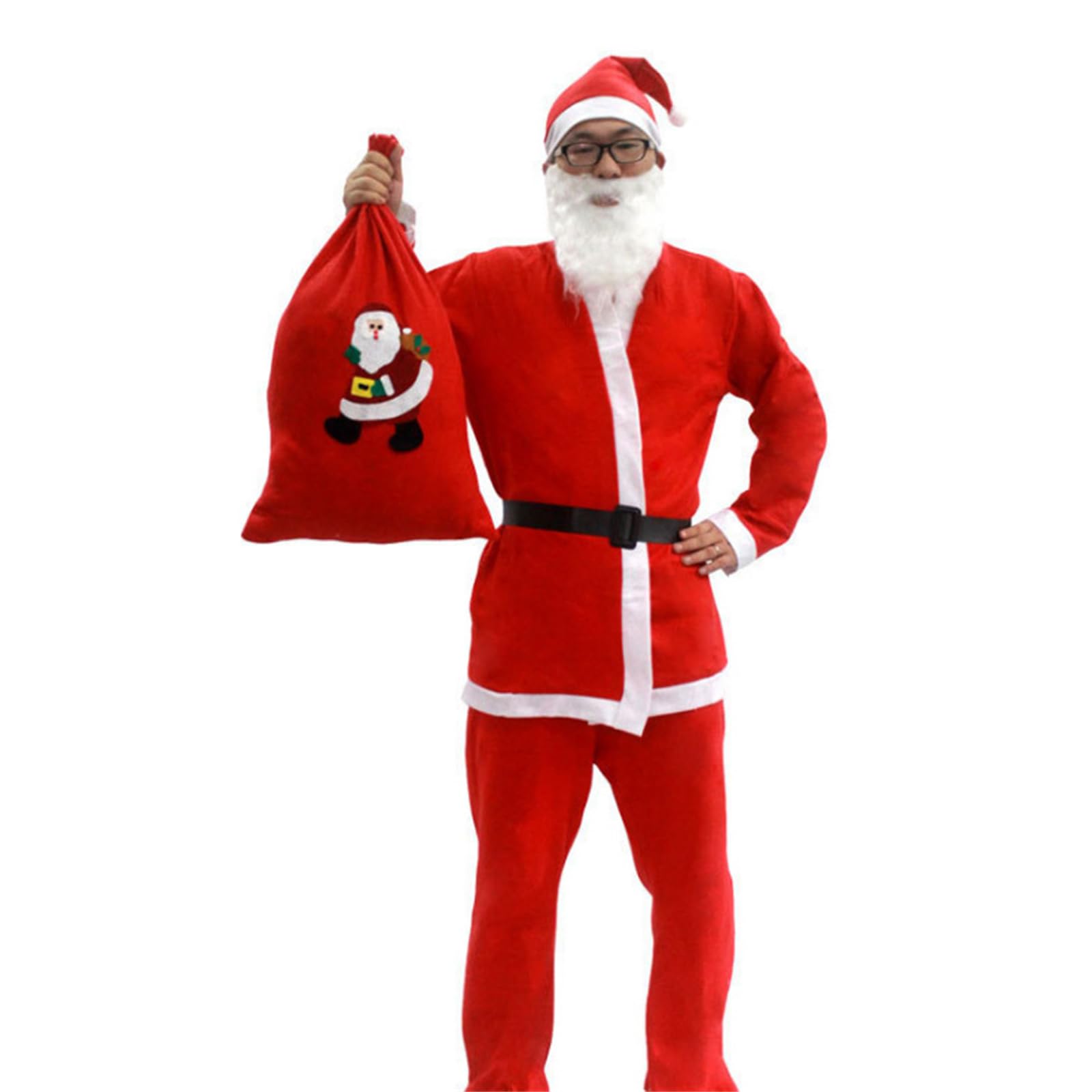 Aurgiarme Weihnachtsmann-Anzug, Weihnachtsmann-Kostüm für Männer und Frauen, Erwachsene, 3/4/5/6/7, Weihnachtsmann-Kostüm, Outfits, lustiger Weihnachtsmann-Bär-Hut, Weihnachtsmann-Anzug