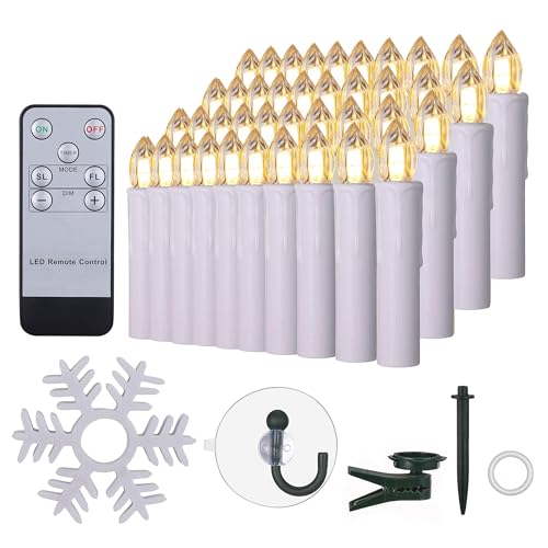 BOWKA 20er LED Kerzen Weihnachtskerzen Warmweiße mit Halter Fernbedienung Timer Dimmbar IP64 wasserdichte LED Lichterkette für Weihnachtsbaum Deko, weiß