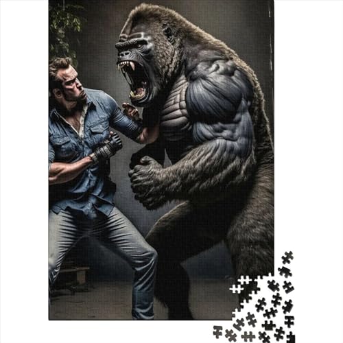 Mensch-Gorilla-Kampf, Holzpuzzle für Erwachsene und Teenager, 1000 Teile, Puzzle für Erwachsene, Holzpuzzle für Erwachsene und Teenager, 75 x 50 cm