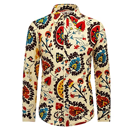 Allthemen Herren Blumen Hemden Leinen Bunte Hemd Langarmhemd Muster Paisley Freizeitshemd Langarm Casual Shirt Farbe 8 XL