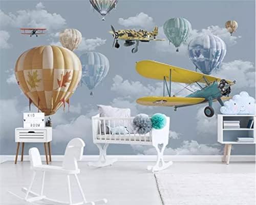 XLMING Einfaches Handbemaltes Cartoon Flugzeug Heißluftballon Kinderzimmer 3D Tapete Wohnzimmer Sofa Schlafzimmer Esszimmer Home Dekoration Wand-200cm×140cm