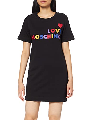 Love Moschino Damen Short Sleeve Dress_Heart and Multicoloured Embossed Logo Print Kleid, Schwarz (Black C74), 36 (Herstellergröße: 40)