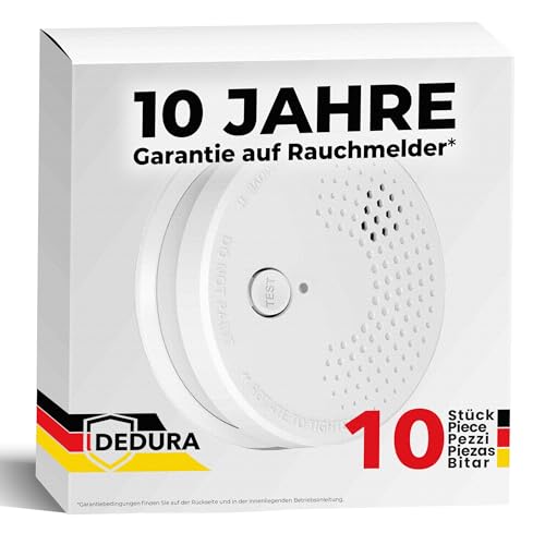 Rauchmelder 10er Set mit 10 Jahre Garantie BSI zertifiziert nach DIN EN14604 inkl. 9V Batterie Rauchwarnmelder Brandmelder Feuermelder