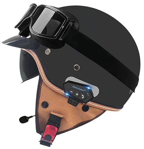 Motorrad-Bluetooth-Helm, ECE-Zugelassener Offener Helm Mit Sonnenblende, Für Erwachsene Männer Und Frauen, Mopedhelme V,M57-58CM