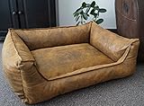 Hundebettenmanufaktur Hundebett Wildlederoptik Hundesofa Schlafplatz Velluto waschbar Farbe und Größe wählbar (70 cm X 55 cm, Amber)