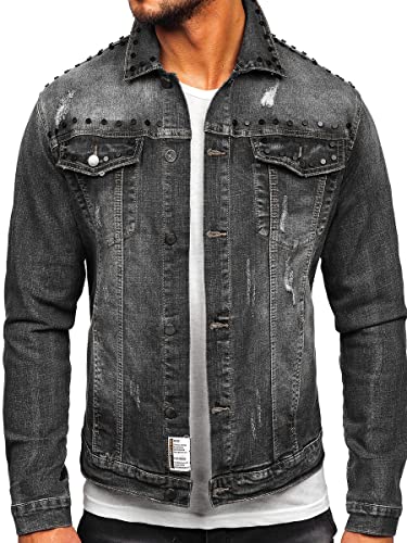 BOLF Herren Jeansjacke Übergangsjacke Trucker Jacke Denim Jacke Warm Jeans Denim Vintage Classic Street Style MJ504N Schwarz XL [4D4]