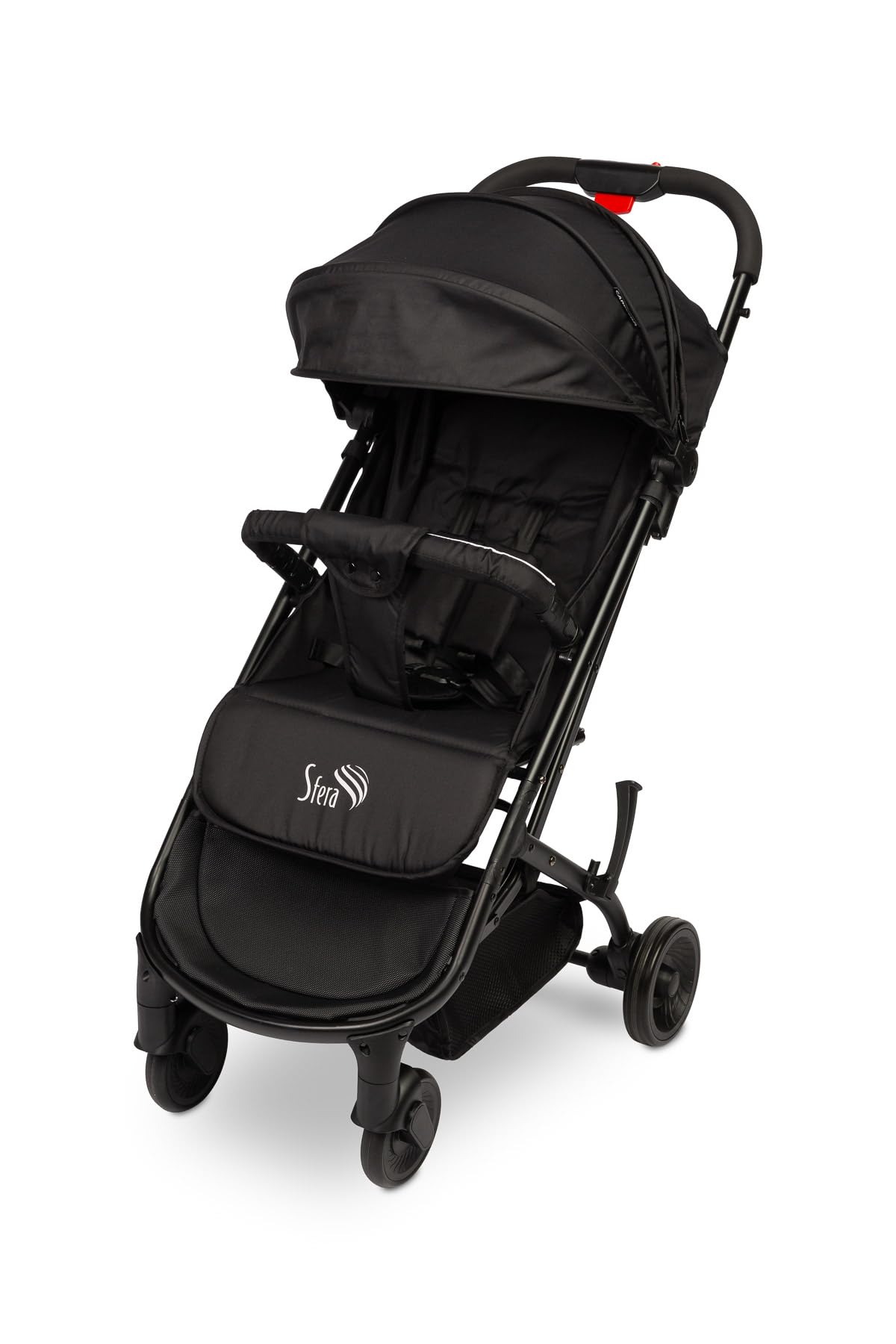 CARETERO Kinderwagen Sfera - 7kg, leicht zu tragen - Teleskopgriff - Beinschutz - Regenschutz - Langlebig und verschleißfest - Komfortabel - 79x51x105 - Schwarz