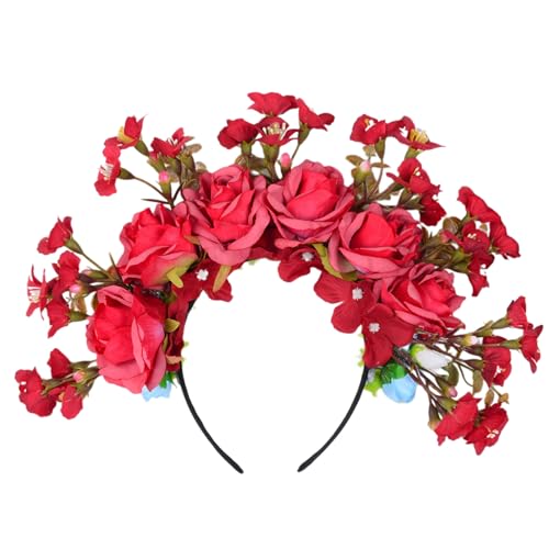 Modell-Show-Stirnband mit realistischem Blumen-Ethno-Stirnband für Braut, Frühlings-Stirnband für Hochzeit, Party, Blumenstirnbänder für Frauen, böhmische Blumen-Haarbänder für Frauen, böhmische