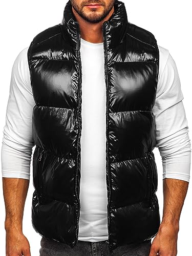 BOLF Herren Weste mit Stehkragen Steppweste Bodywarmer Daunenweste Reißverschluss Ärmellose Sportweste Zip Wärme Freizeit Outdoor Style 9968 Schwarz S [1U1]