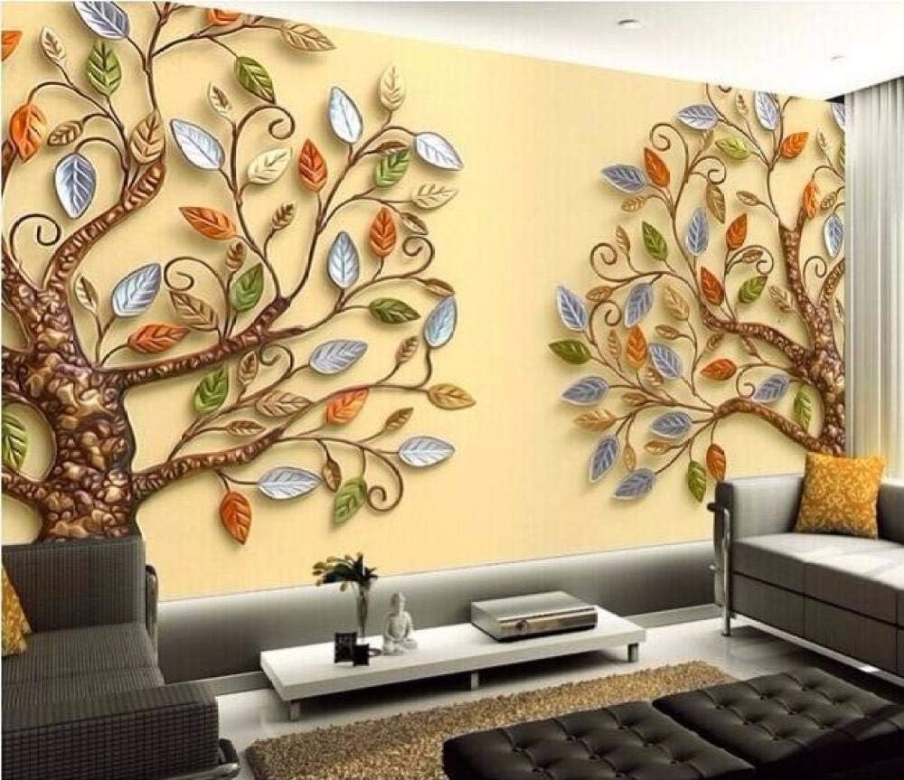 Abstraktes Relief Baum Buntes Laub 3D Tapete Poster Restaurant Schlafzimmer Wohnzimmer Sofa TV Dekorative Wand-300cm×210cm