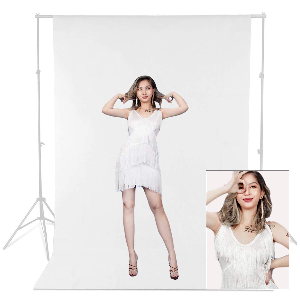 Pyxelstudio Fotostudio Hintergrund Weiss 1,8x2,7m White Backdrop Muslin Faltbare Hintergrundstoff