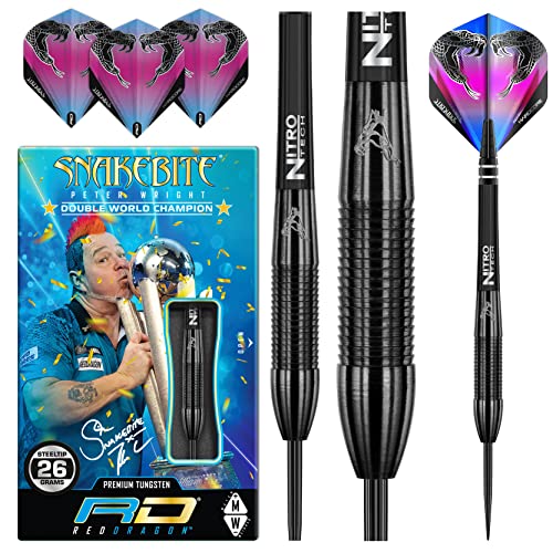 RED DRAGON Peter Wright Snakebite 3: 26g Tungsten Darts mit Flights und Schäfte