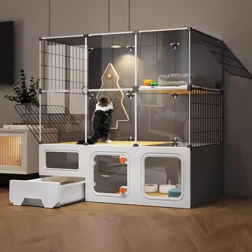 Yqyc 2/3/4-stöckig Katzenkäfig, Gehege, DIY Katzenlaufstall, Abnehmbare DIY Katzenhütten, Laufstall, Catio Für 1–3 Katzen (Color : Grau, Size : 107x47x107cm)