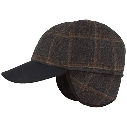 Herren Winter Baseball-Cap | Schirmmütze | Baseball-Kappe mit ausklappbarem Ohrenschutz – aus Wolle im Fischgrat Design & Steppfutter (63, Blau Karo)