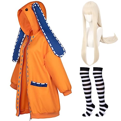 JGZGCG Anime Kakegurui Yomoduki Runa Cosplay Kostüme Hoodie Zwanghafter Spieler Kapuzen Pullover Perücken Anzug Halloween Kostüm (Runa Yomozuki Perücke,S)