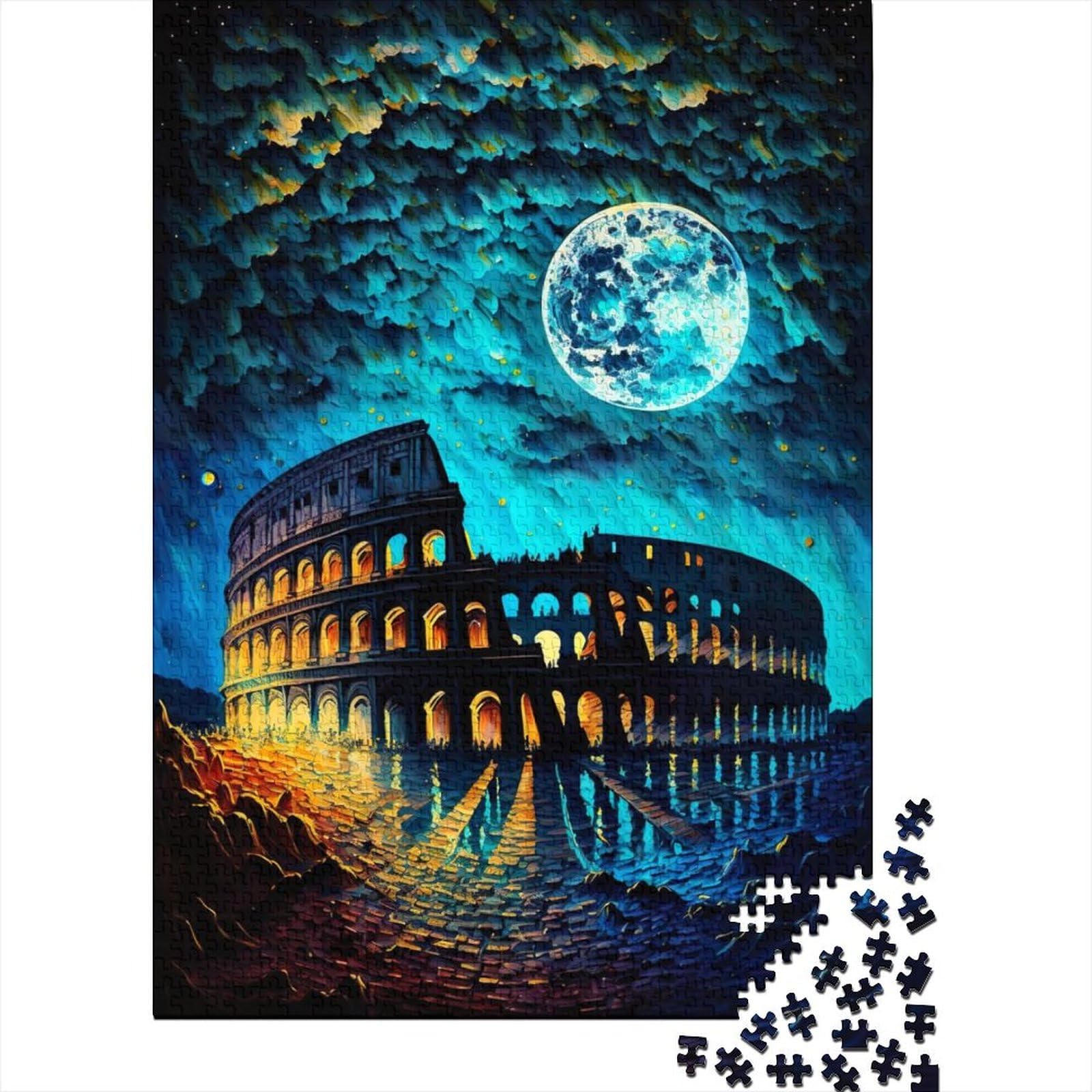 Puzzle für Erwachsene und Jugendliche, Gemälde des Kolosseums von Rom, Holzpuzzle für Erwachsene, Puzzle für anspruchsvolles Puzzlespiel und Familienspiel, 52 x 38 cm