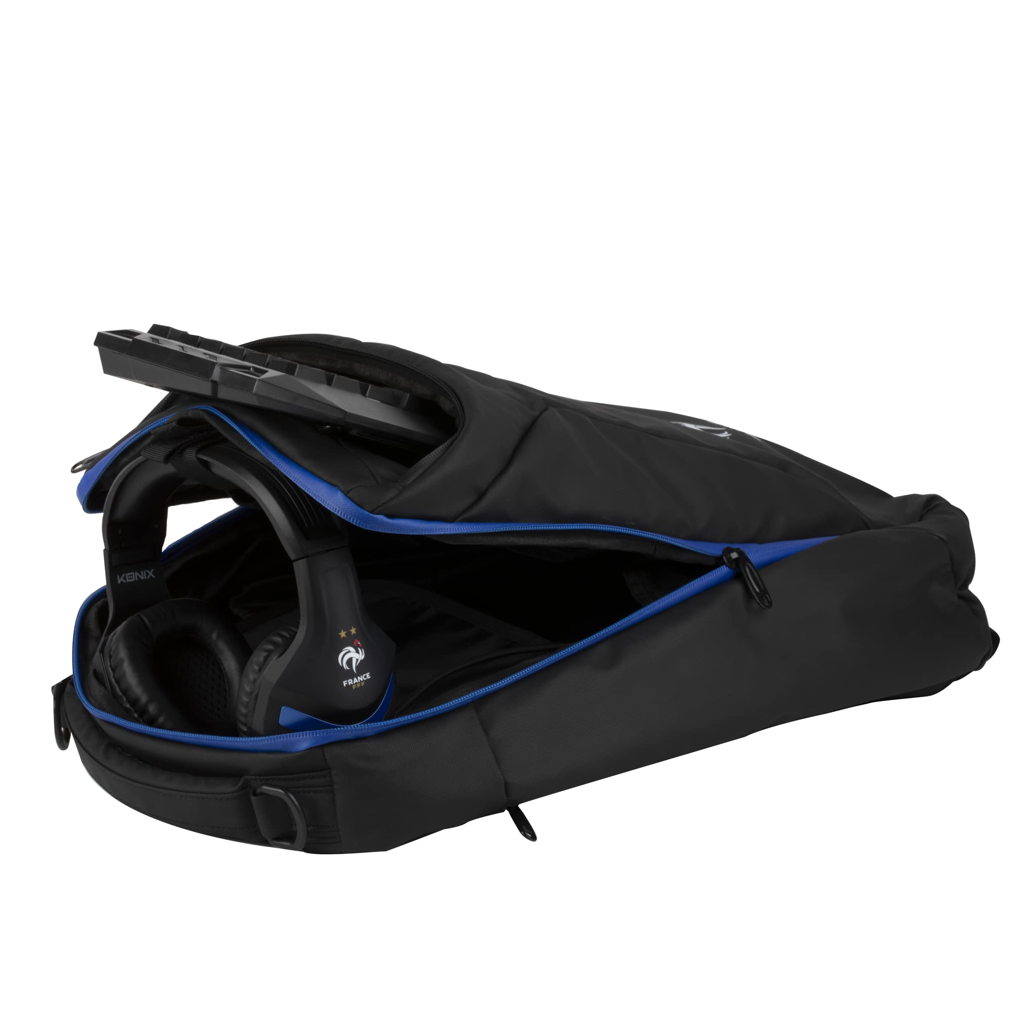 Konix FFF Schutz- und Transportrucksack für 17" Gaming-Laptop - 30 x 18 x 57 cm - Volumen 27 l - Schwarz und Blau