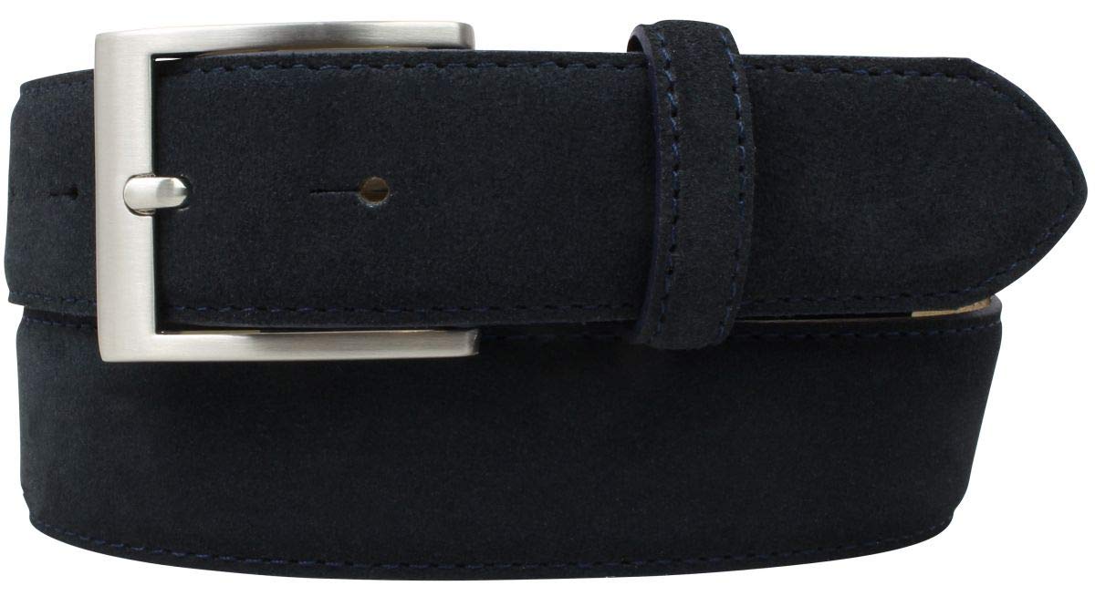 BELTINGER Italienischer Veloursleder-Gürtel, 35 mm breit, Herren, Anzuggürtel, Hosengürtel, Wildleder, Schließe Silber | Dunkelblau 90cm