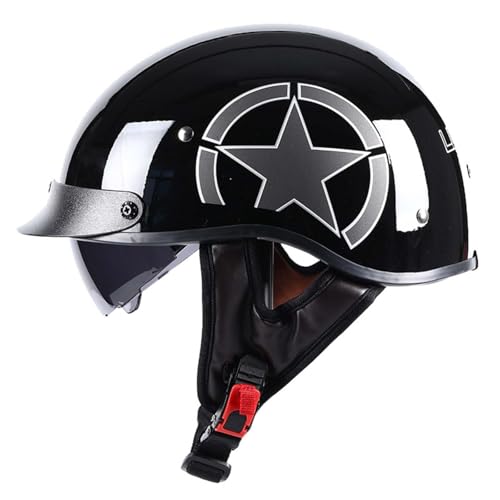 Motorrad-Halbhelm-Baseballkappe Mit ECE-Zertifiziertem Visier, Offener Helm Mit Einziehbarer Schnellverschluss-Schnalle, Unisex C,M57-58CM