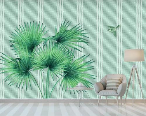 Tropical Plant Leaves Line Lattice 3D Tapete Poster Restaurant Schlafzimmer Wohnzimmer Sofa TV Dekorative Wand-200cm×140cm