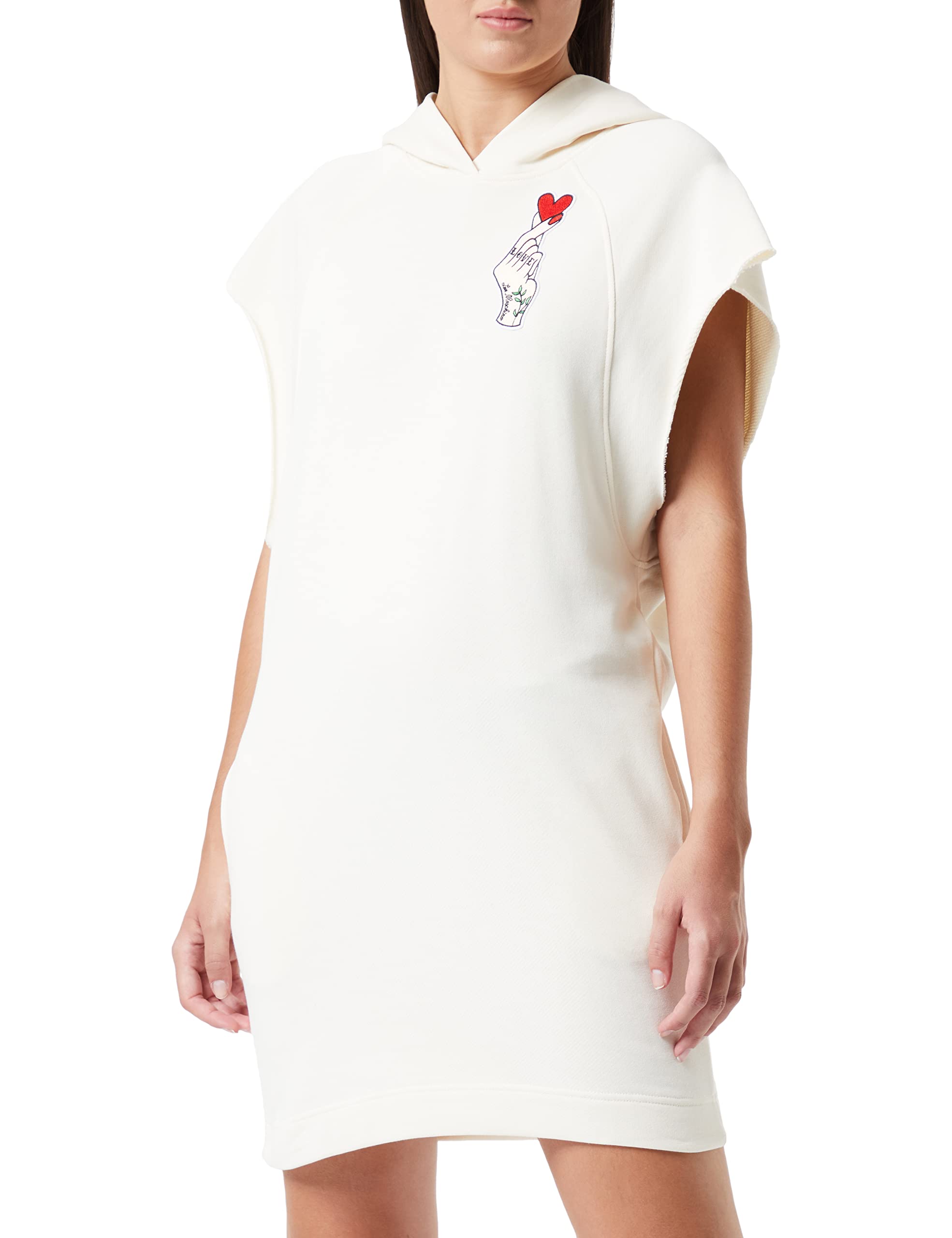 Love Moschino Damen Relaxed Fit Sleeveless in 100% Cotton Fleece With Embroidery Dress, Cream, 44 EU