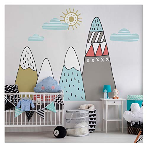 Wandtattoo, selbstklebend, für Kinder, Riesen-Dekoration, skandinavische Berge für Kinderzimmer, Ivka, 145 x 220 cm