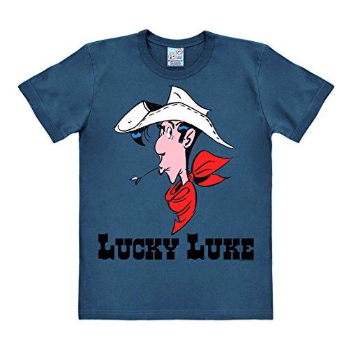 Logoshirt Comic - Cowboy - Lucky Luke Portrait T-Shirt Herren - blau - Lizenziertes Originaldesign, Größe M