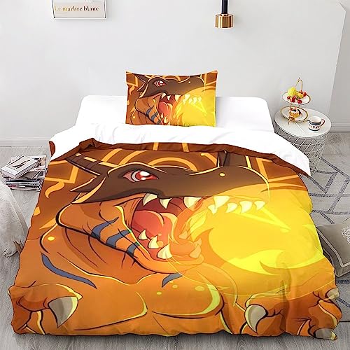 UKALOU Digimon Adventure Anime 3D Bettbezug Set Mit Kissenbezug, Bettwäsche Set, Modisch Bettbezüge Mikrofaser Bettbezug Mit Reißverschluss Single（135x200cm）