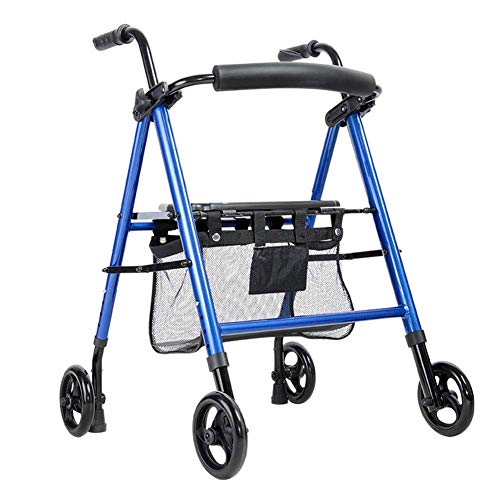 Rollator für Senioren, Rollator, ältere Menschen, Rollwagen, mit Sitz, leicht zusammenklappbar, multifunktionaler Vierradlauffahrer, Gehhilfe (Farbe: Blau) (Blau)