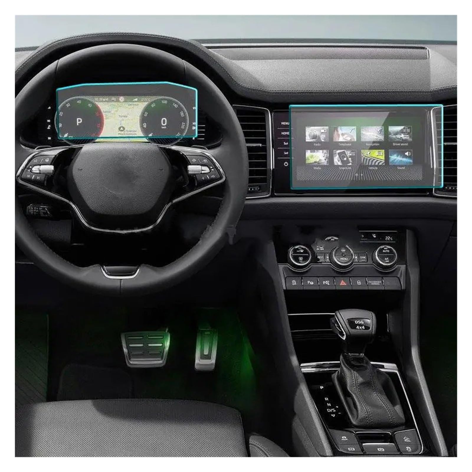 Für Skoda Für Kodiaq 2021 Zubehör Auto Navigtion Gehärtetem Glas LCD Screen Schutz Film Aufkleber Dashboard Schutz Navigation Schutzfolie Navigations-Displayschutz(GPS and Instrument)