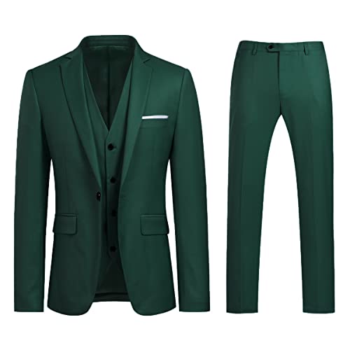 Anzug Herren Slim Fit 3 Teilig Anzüge Modern Herrenanzug 3-Teilig Sakko Hose Weste für Business Hochzeit Grün Large