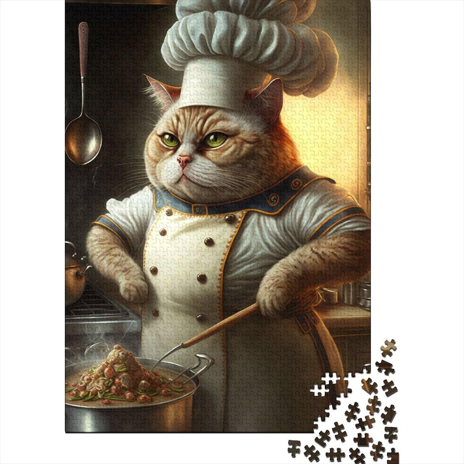 Kunstpuzzle für Erwachsene 1000 Teile, Koch-Katzen-Spaßpuzzle für Erwachsene, 1000-teiliges Holzpuzzle für Erwachsene und Teenager, 29,53 x 19,69 Zoll