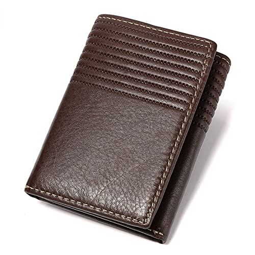 TREGOO Portemonnaie Herren Wallet männer Kurze echte echtes Leder tri-fold Tasche erster Schicht rindsleidasche (Color : Bruin)