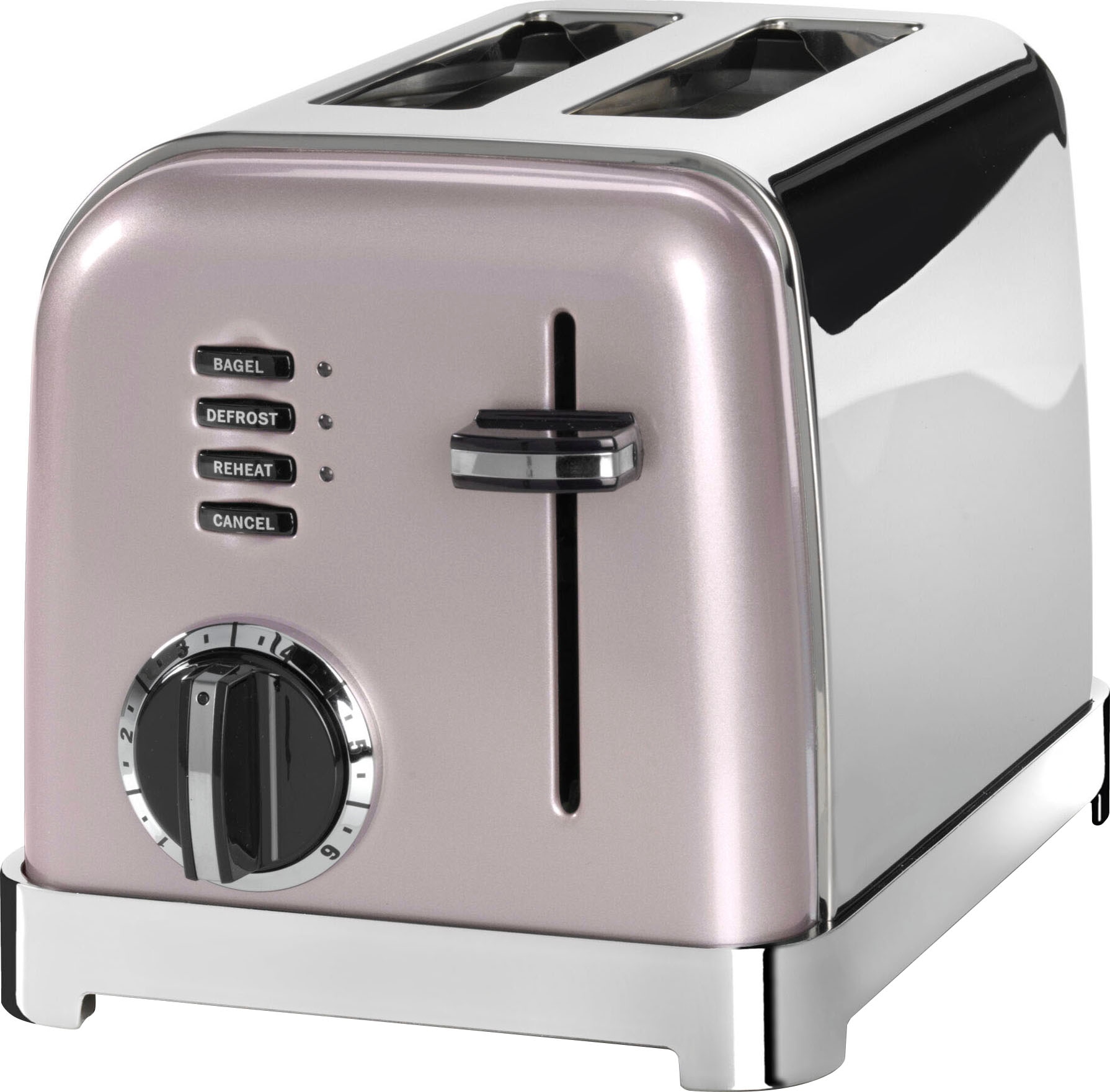 Cuisinart 2-Schlitz Toaster mit 6 Bräunungsstufen und Auftau-, Aufwärm- und Stop-Funktion, extra breite Toastschlitze, Retro Design, rosa, CPT160PIE