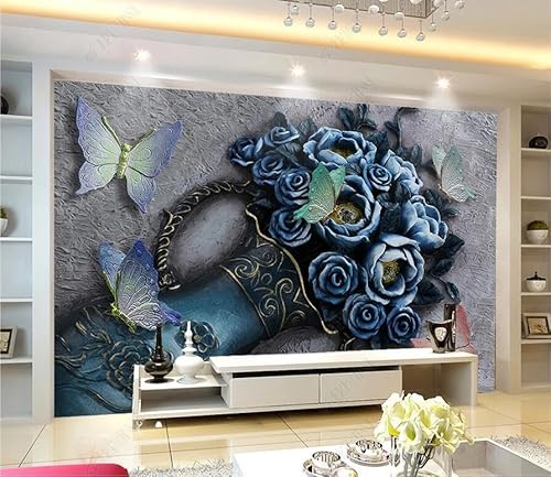 XLMING Schmetterling Blume Relief Wand Küche Esszimmer Arbeitszimmer Wohnzimmer TV Hintergrund Wand 3D Tapete-350cm×256cm