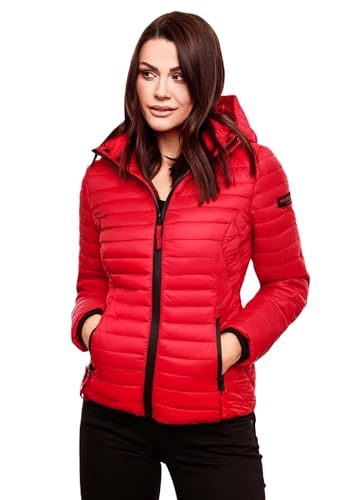 MARIKOO Damen Jacke Steppjacke Übergangsjacke mit Kapuze gesteppt B600 [B600-Samt-Rot-Gr.XXL]