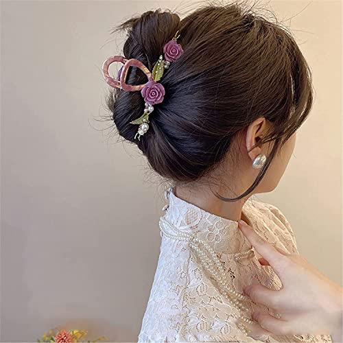 Haarklemmen, Clip-Haarspangen, Krallen-Clips, koreanische rosafarbene Rosen-Haarklammer, Damen-Haarnadel, Haarspange, großes Mädchen, eleganter Krabbenhai-Clip, Kopfschmuck, 3 (Farbe: 3) (Farbe: 2) (