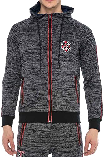 Cipo & Baxx Herren Sweatjacke Hoodie Kapuzenjacke Sportlisch Langarm Pullover Sweater Reißverschluss Streifen Grau Melange M