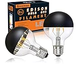 Kooywan LED G95 E27 Filament Lampe 6 Watt Kopfspiegel Black 2700K Warmweiß Frosted Black Crown Shadowless Glühbirne 2 Stk