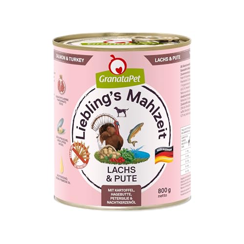 GranataPet Liebling's Mahlzeit Lachs & Pute, Nassfutter für Hunde, Hundefutter ohne Getreide & ohne Zuckerzusätze, Alleinfuttermittel, 6 x 800 g